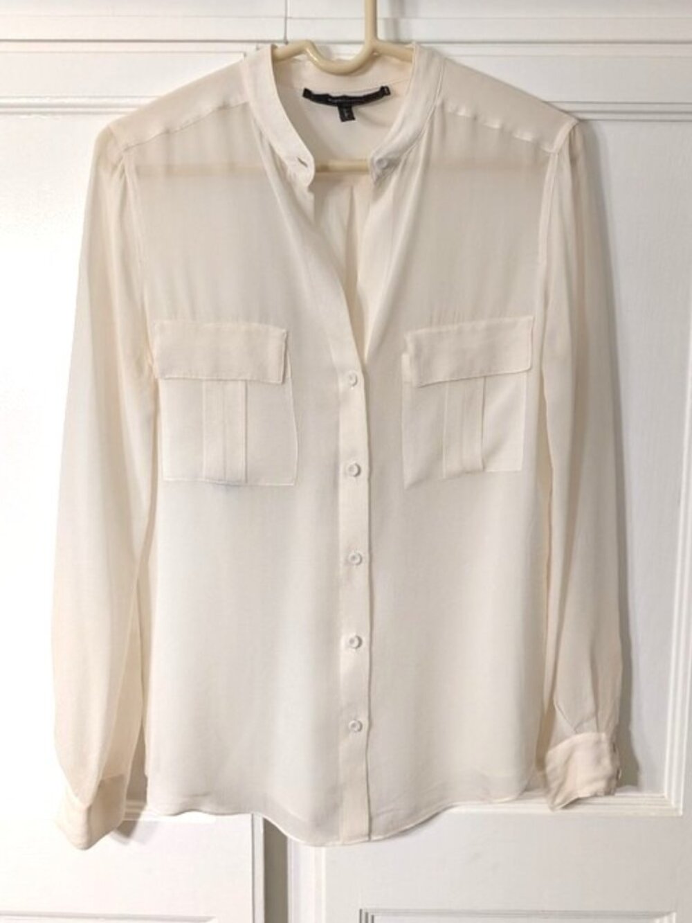 NWOT BCBGMaxAzria 100% Silk‎ Sheer  Button-Front Blouse Cream/Off White Size S
